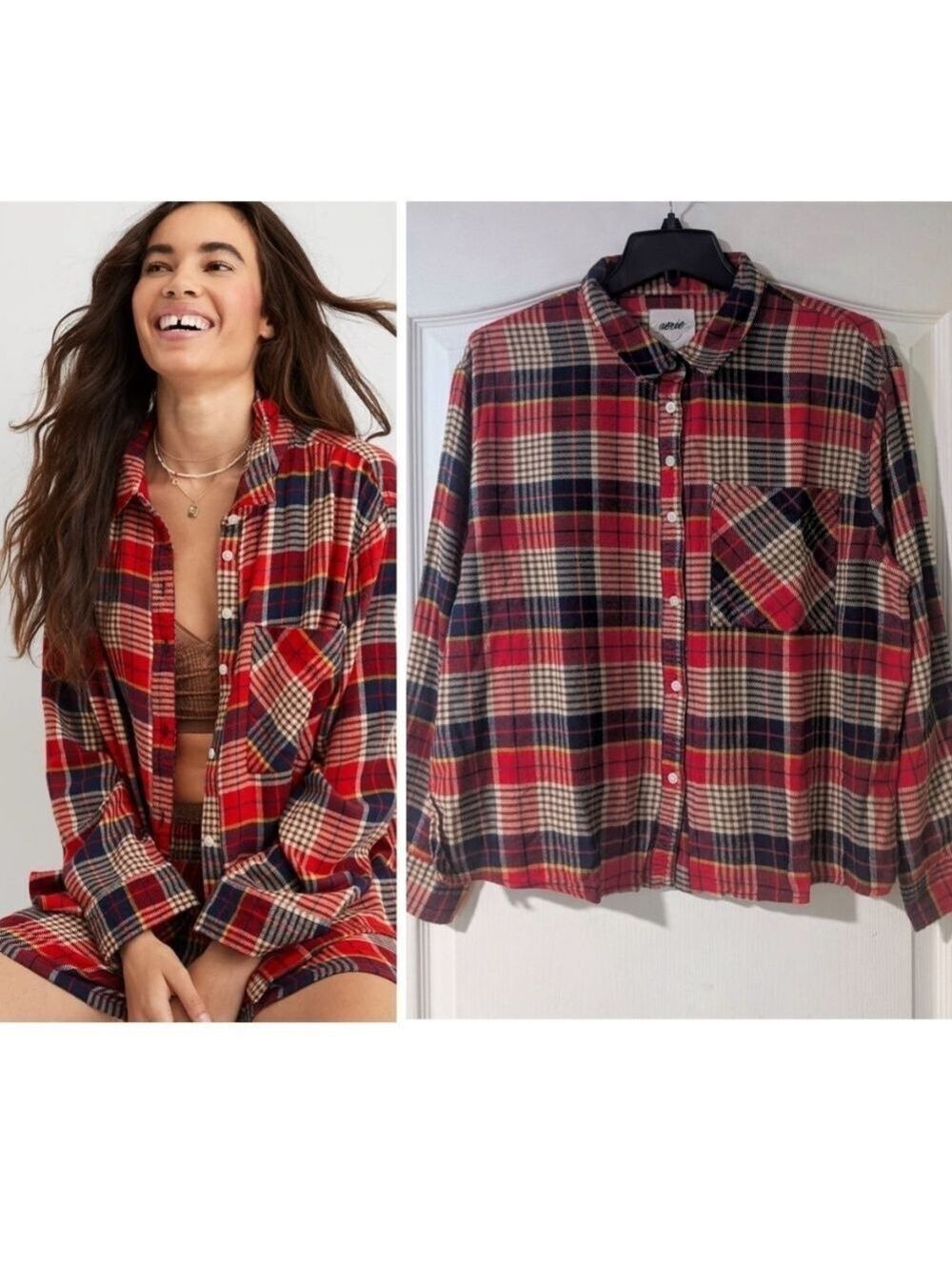 NEW Aerie | Flannel Pajama Shirt In Holiday Red